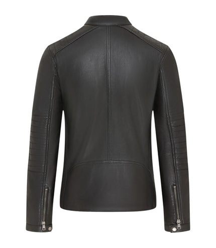 Men's Quilted Black Lamb Leather Biker Jacket - Formula