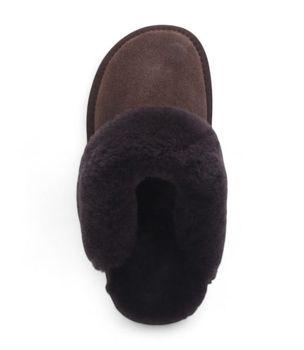 Women's Genuine Sheepskin Brown Suede Mule Winter Slippers - Luna