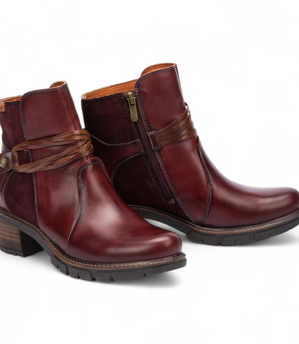 Pikolinos Women's Arcilla Red Leather Zipped Heel Ankle Boots - San Sebastia