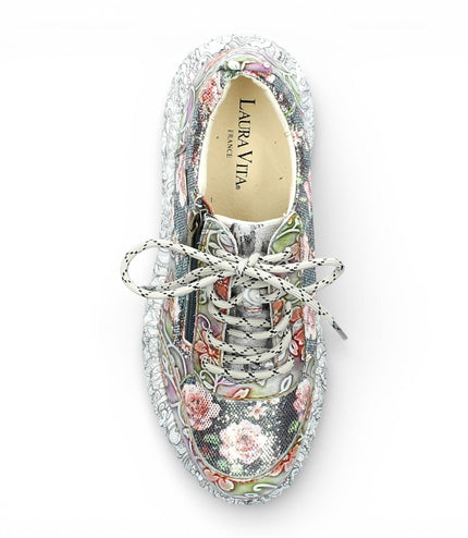 Laura Vita Women's Nikito 62 Grey Floral Leather Trainers Platform Sneaker Shoes