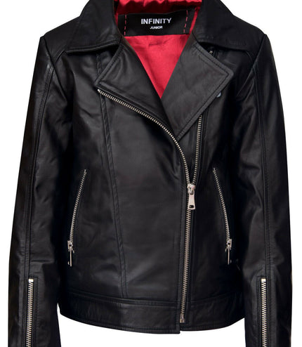 Kids Designer 100% Leather Zip Up Biker Jacket