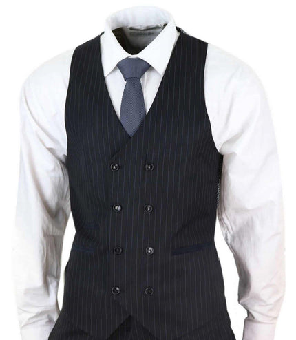 Men's 3 Piece Black Pinstripe Retro Suit