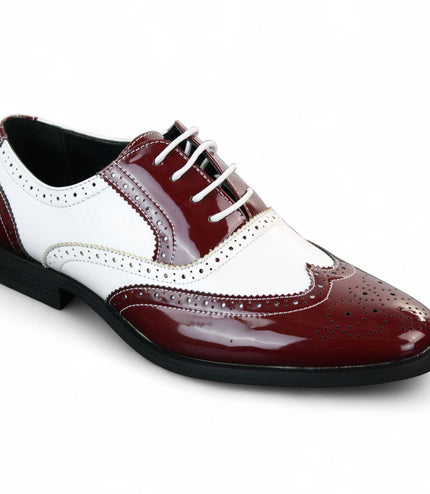 Men's Patent Lace-Up Red White Brogues Smart Dress Shoes