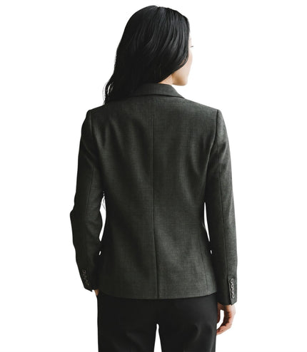 Women's Green Check Wool Blend Herringbone Tweed Tailored Blazer - Caridi