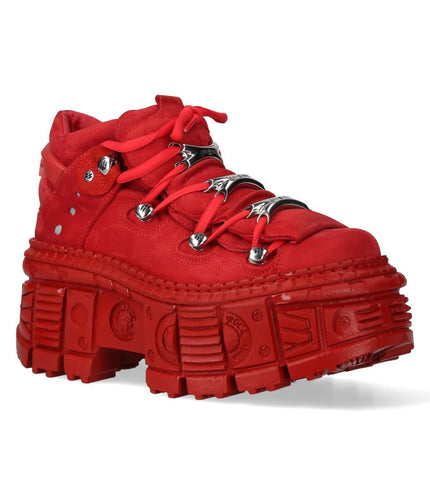 New Rock M-106Wall-C13 Metallic Red Leather Gothic Ankle Boots
