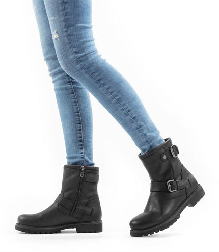 Panama Jack Women's Felina B9 Black Waterproof Leather Buckle Ankle Boots