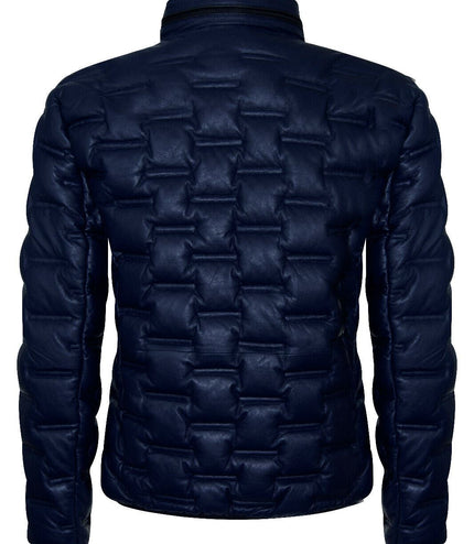 Men's Puffer Quilted Bomber Leather Jacket - Recife - Navy