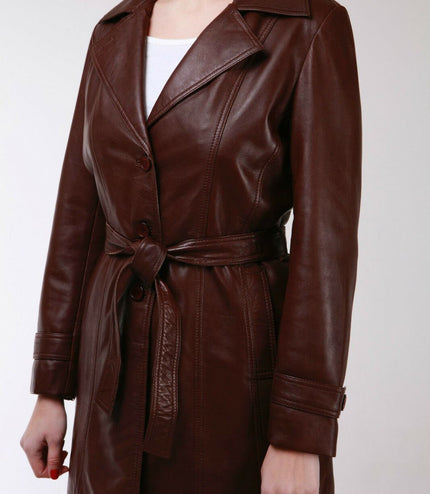 Womens 3/4 Length Trench Coat-Ranchi - Brown