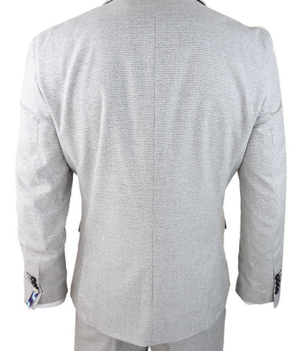 Mens 3 Piece Light Grey Check Tweed Retro Classic Suit