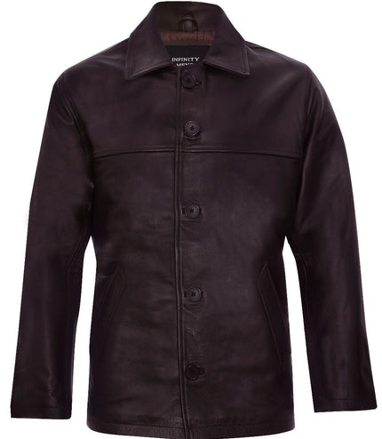 Mens Cowhide Leather Box Jacket-Mendoza - Brown