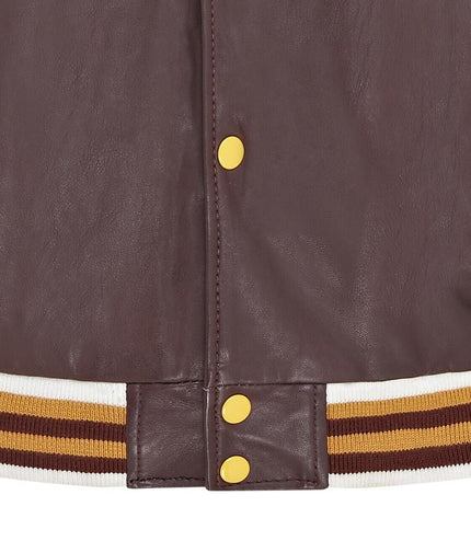 Mens Baseball Leather Letterman Bomber Jacket - Ashwood - Burgundy