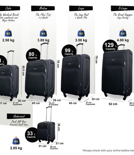 Nagoya Set of 5 Soft Shell Suitcase in Black