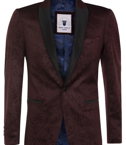 Mens Wine Velvet Paisley Blazer Dinner Jacket