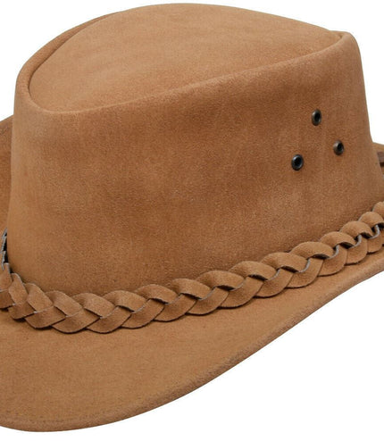 Australian Tan Western Style Cowboy Outback Real Suede Leather Aussie Bush Hat
