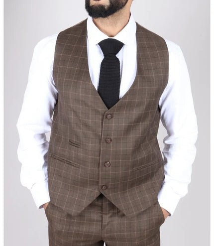 Mens IM2 Classic Plain Brown 3 Piece Suit