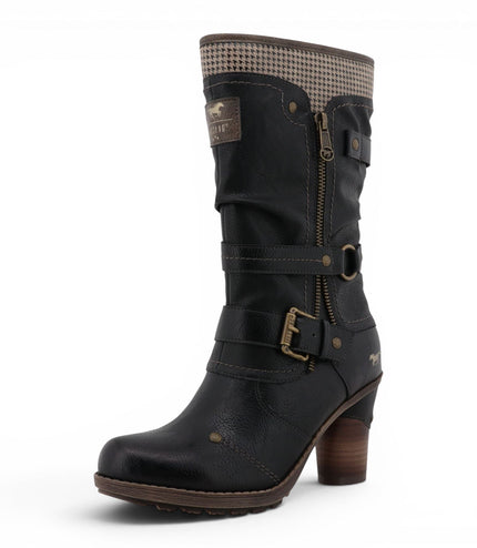 Mustang Women's Black Mid-Calf Heeled Long Boots - M0162001