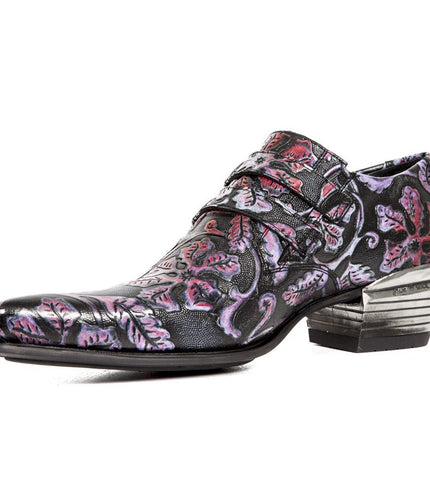 New Rock Vintage Red Floral Leather Buckle Shoes - 7960-S6