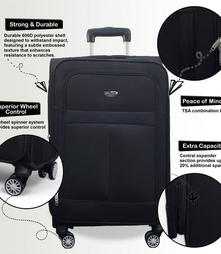 Forbes Set of 3 Soft Shell Suitcase in Black