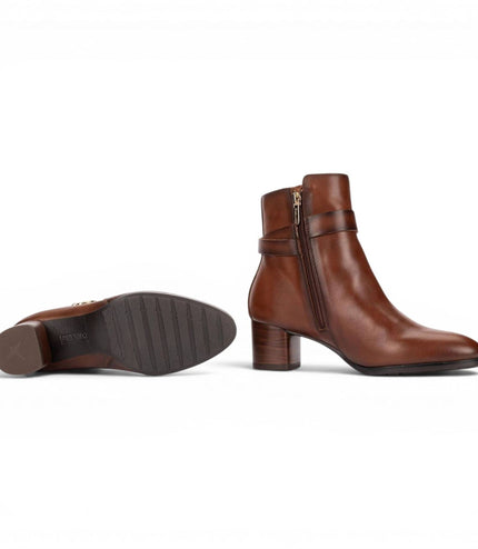 Pikolinos Women's Brown Leather Ankle Heeled Boots - Calafat