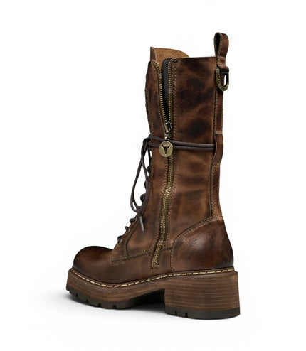 Windsorsmith Women's Brown Leather Lace-up Long Combat Boots - Roam