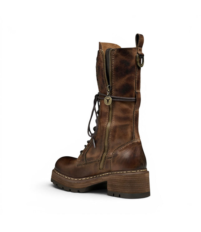 Windsorsmith Women's Brown Leather Lace-up Long Combat Boots - Roam