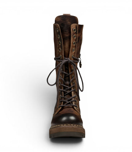 Windsorsmith Women's Brown Leather Lace-up Long Combat Boots - Roam