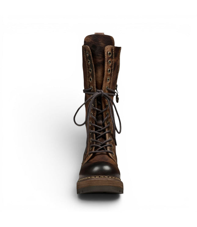 Windsorsmith Women's Brown Leather Lace-up Long Combat Boots - Roam