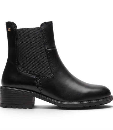 Pikolinos Women's Black Leather Chelsea Heeled Ankle Boots - Medina