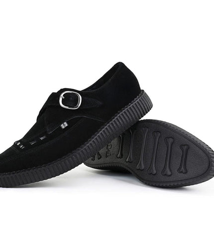 TUK Pointed Creeper Black Suede Monk Buckle Platform Shoes - A8139