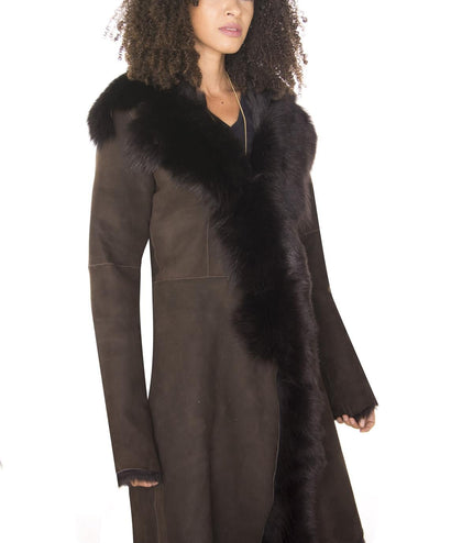 Womens Toscana Sheepskin Suede Trench Coat-Tbilisi - Navy