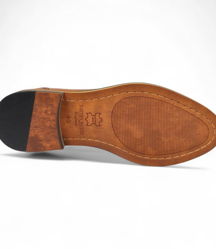 Justin Reess Men's Brown Leather Iconic Print Brogue Dress Shoes - Scott