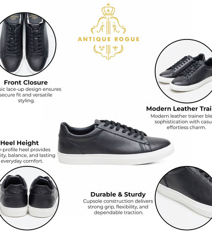 Antique Rogue Men's Black Leather Trainer Sneaker Shoes - Gibbs