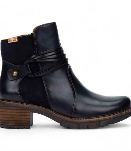 Pikolinos Women's Blue Leather Zipped Heel Ankle Boots - San Sebastia