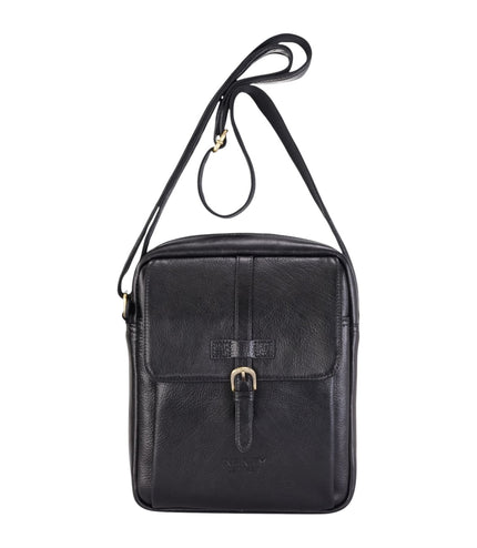 Genuine Leather Black Vintage Crossbody Messenger Travel Bag - Ashby