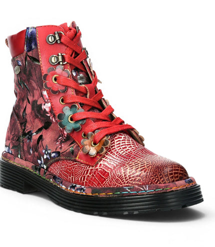 Laura Vita Women's Gothic Victorian Floral Red Leather Lace-Up Boots - Incaso-39