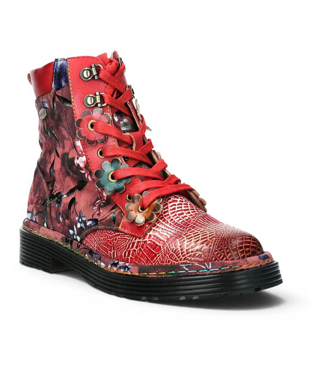 Laura Vita Women's Gothic Victorian Floral Red Leather Lace-Up Boots - Incaso-39