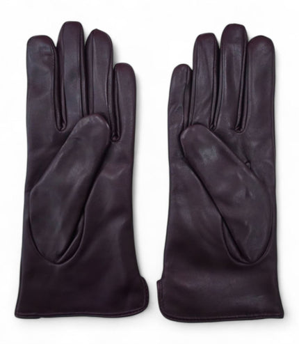 Womens Purple Italian Leather Winter Stitch Line Design Soft Wool Lining Gloves - L-GLV-301