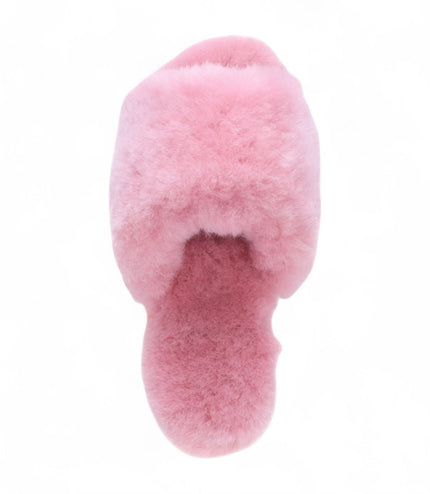 Women's Sheepskin Slippers Pink Warm Winter Fur Sliders - Nordic