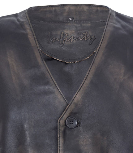 Mens Classic Leather Waistcoat-Chester - Vintage Black