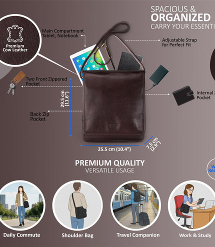 Leather Vintage Brown Messenger Shoulder Crossbody Travel Business Bag - Ranger