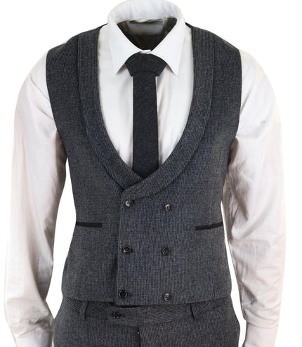 Mens Grey 3 Piece Tweed Suit Vintage Harringbone 1920s Retro Peaky Blinders