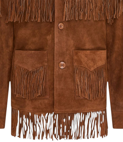 Men's Retro Tan Cowboy Suede Leather Fringe Jacket - Western