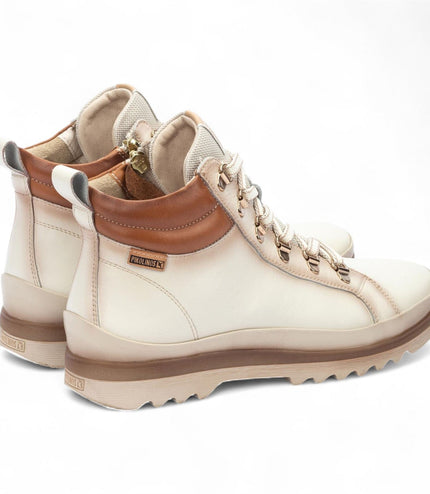 Pikolinos Women's Nata White Leather Ankle Trainers Boots - Vigo