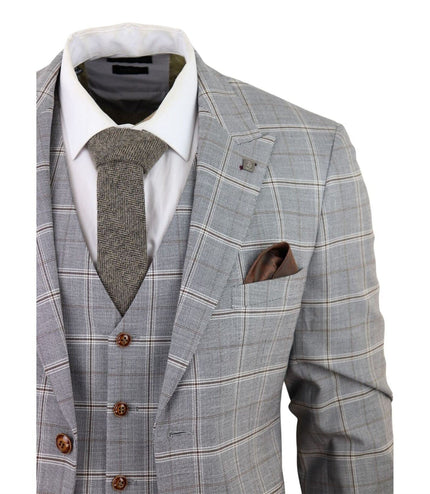 Mens Light Grey 3 Piece Velvet Trims Tailored Fit Suit