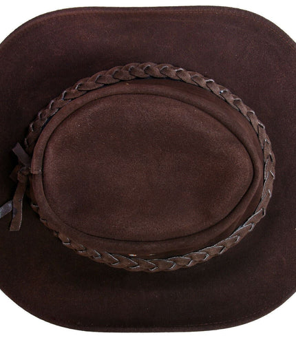 Australian Brown Western Style Cowboy Outback Real Suede Leather Aussie Bush Hat