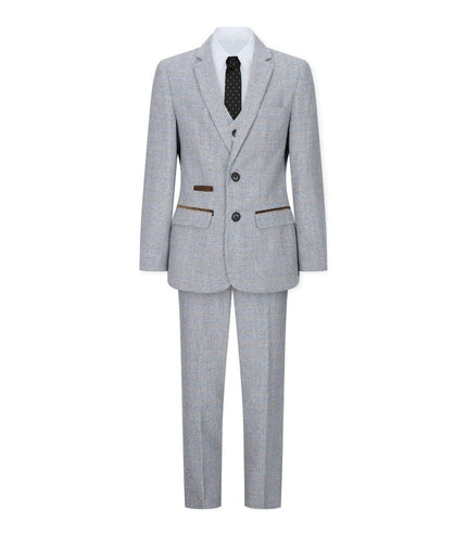 Boys 3 Piece Cream Tweed Check Vintage Retro Suit