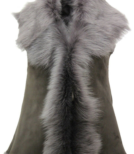 Women's Toscana Sheepskin Short Gilet-Denver - Grey