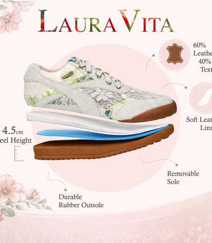 Laura Vita Women's Tivanao-05 Beige Floral Leather Trainers Sneaker Shoes