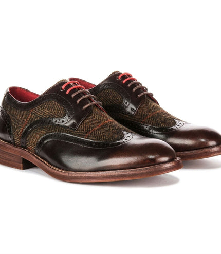 Justin Reess Men's Brown Leather Tweed Brogue Shoes - Arlo