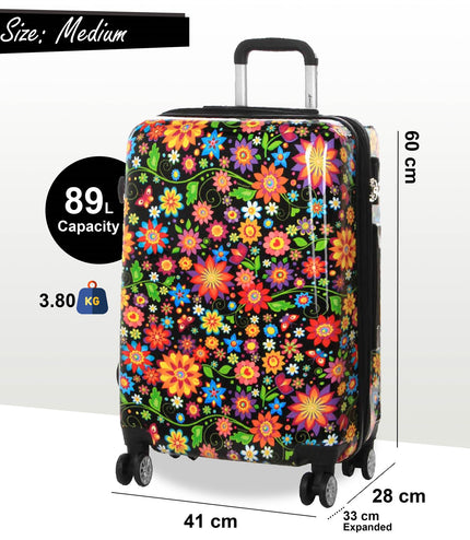 Ballina Medium Hard Shell Suitcase in Black Flower